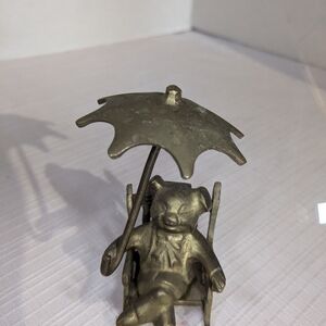 VTG Brass pig on rocking chair with umbrella figurine animal